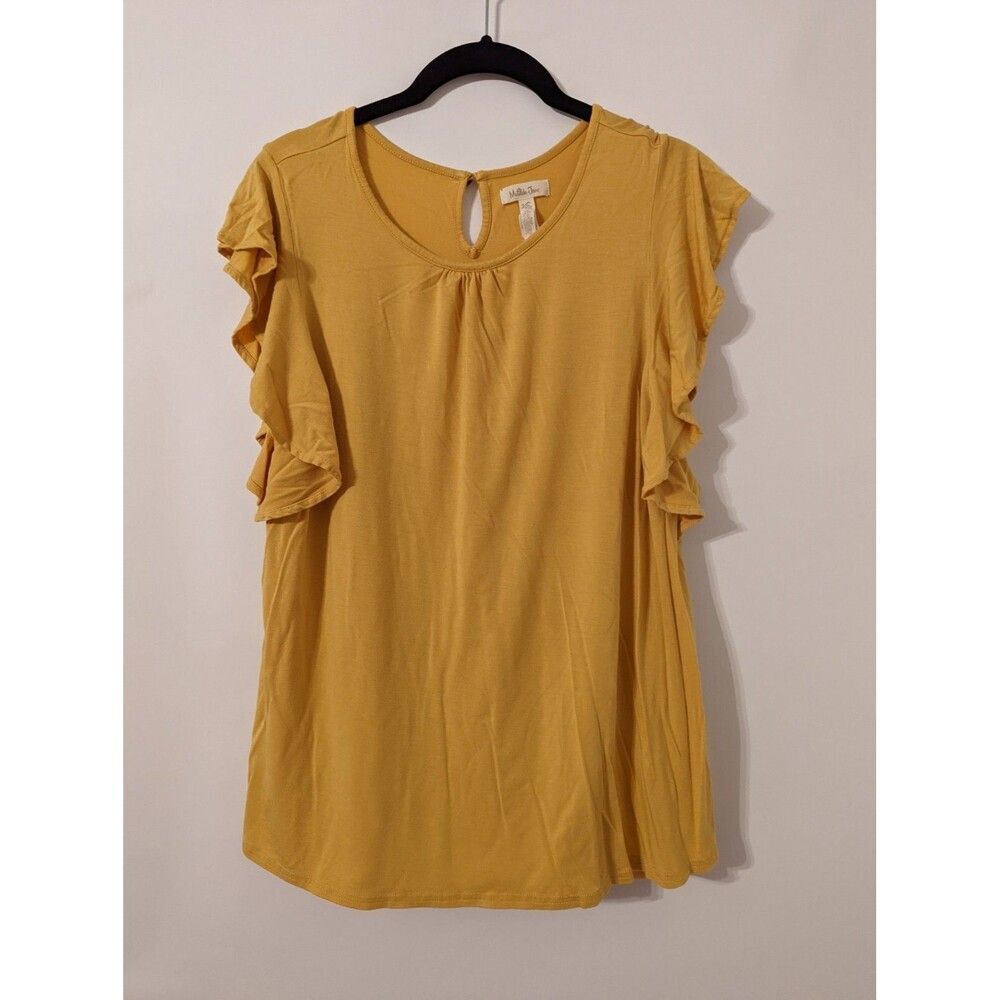 Matilda Jane Blouse Womens XS Lace Back Mustard Yellow Ruffle